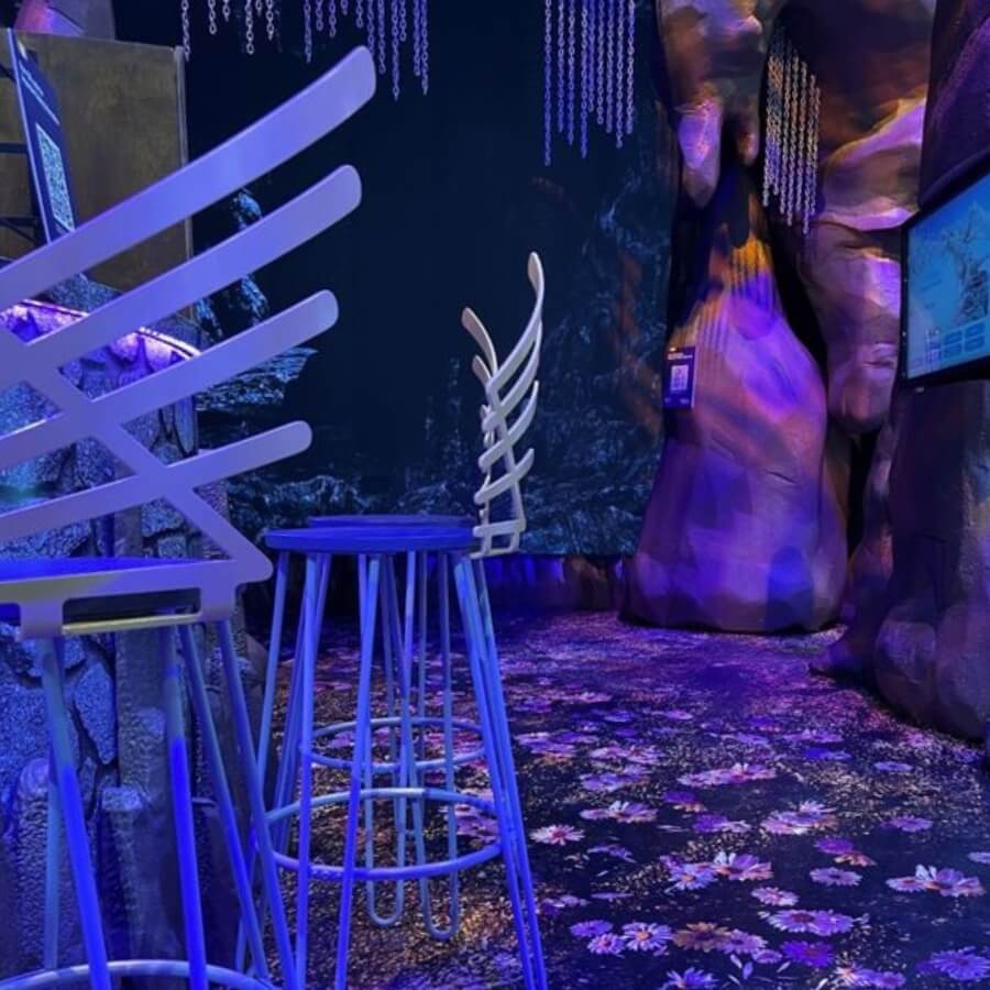 bi-cave-hospitality BI cave hospitality area with winged stools