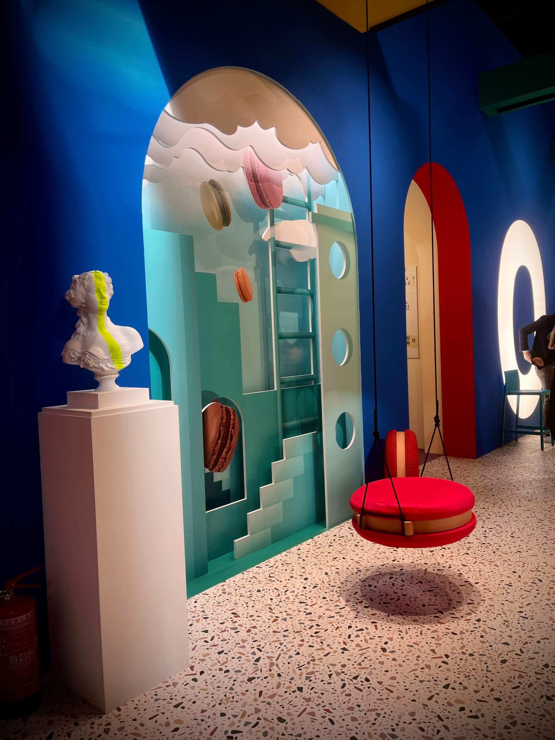 euroshop-macaron-swing-display euroshop macaron themed exhibit with swing