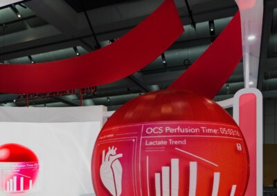 transmedics exhibit booth with interactive sphere