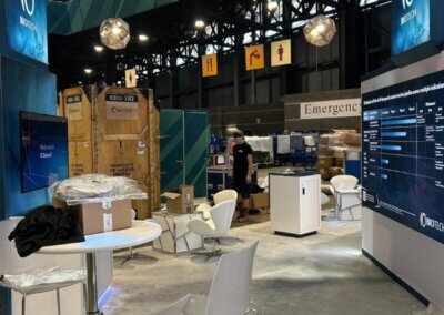 setting up the exhibiton booth