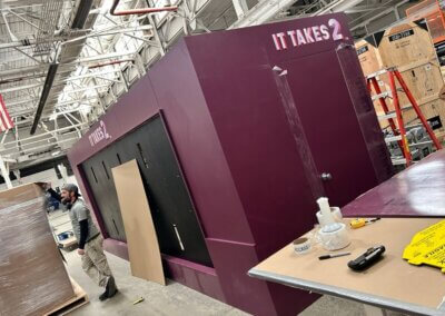 setting up the wall for the exhibition
